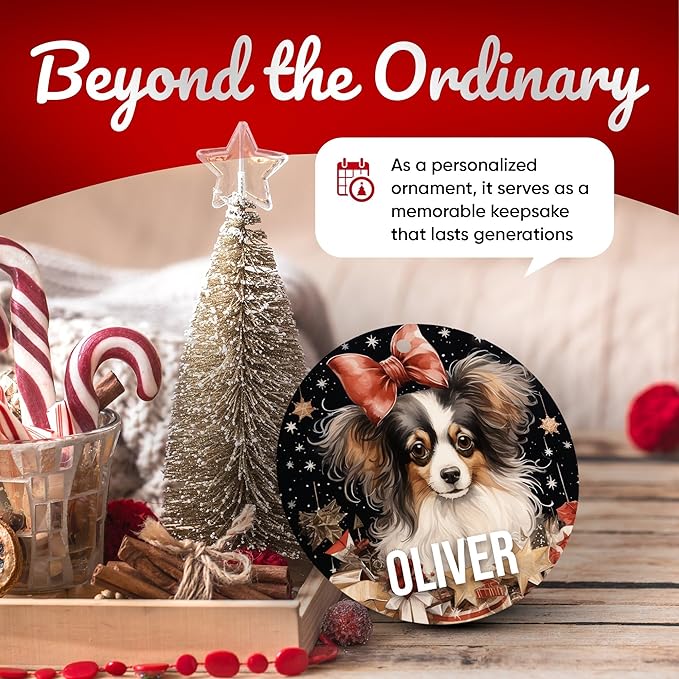 Papillon Personalized Dog Ornament - Pet Ornament for Christmas Tree - 3" Round Ceramic - Printed in USA - Choose from 200 Breeds - Dog Mom - Dog Dad - Xmas Decoration DOG0154