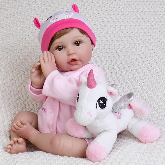 Lifelike Reborn Baby Dolls, 22-Inch Soft Cloth Body Realistic Baby Dolls with Clothes and Toy Accessories - Birthday Gift for Kids 3+