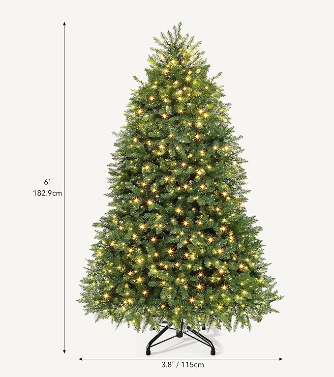 DWVO 6ft Pre-Lit Christmas Tree, Bell-Shaped Artificial Pine Christmas Tree with 11 Light Modes, Stand Included, Fit for Holiday Decorations, Festive Atmosphere Enhancer, Green