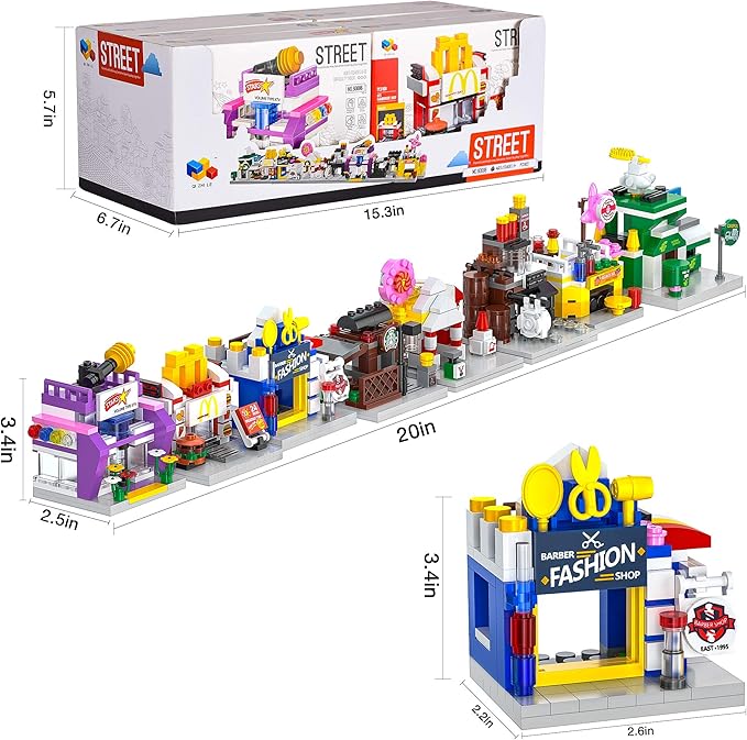 8 Packs Mini City Shop Street View Building Blocks Kit,MOC Construction Creative Educational Kit with Hair Salon & Café Store,Girls Boys Dream Toy Set,Christmas Birthday Party Favors for Kids