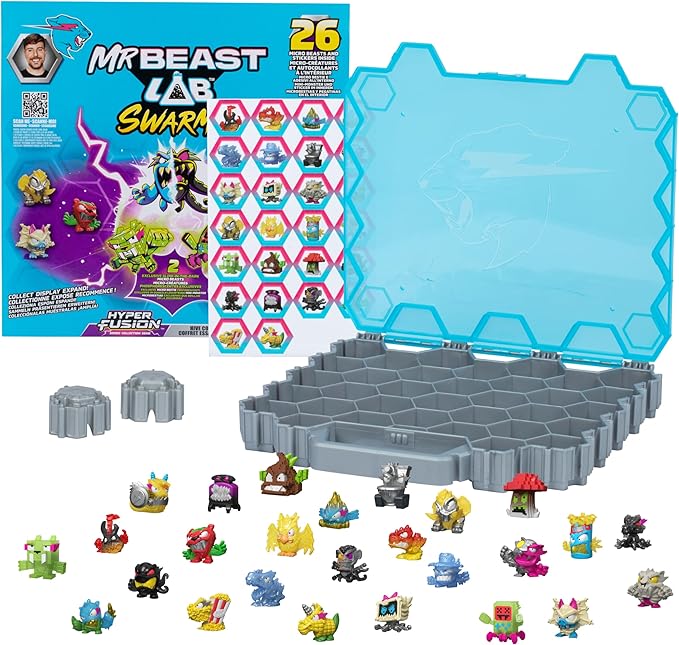 MRBEAST LAB MrBeast Hive Collector Pack Holds 70+ Micro Beasts, with 26 Micro Beasts Including 2 Exclusive Glow-in-The-Dark Swarms, 26 Stickers and 2 Fusion Caps to Continue to Build Out Your Own