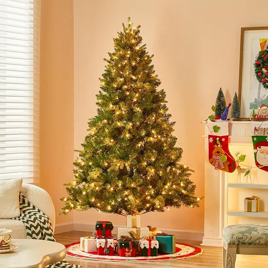 Eclolumi6.5 FT Christmas Trees with Lights, Pre-Lit Green Artificial Hinged Spruce Christmas Tree with 1428 Tips, 450 LED for Home, Party Decoration (Green 6.5FT)