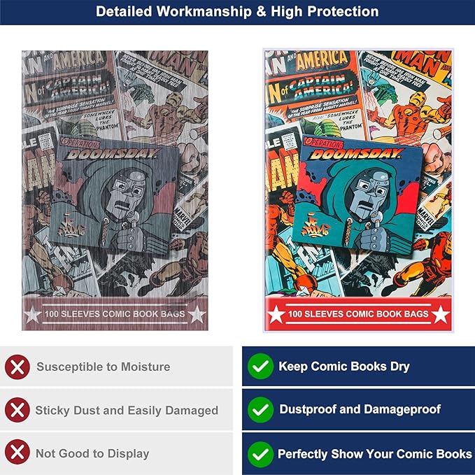 100ct Silver-Age Comic-Book-Bags and Boards - Reusable Comic Book Boards and Bags for Comic Book Storage, 1 1/2" Flap Comic Bags and Backing Boards, Clear Protector and Protection Board Cardboards