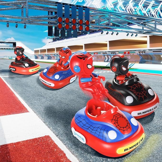 Spider Remote Control Bumper Car Set of 2, Mini RC Car with Light & Sound Effect 360° Rotating Spider Figures Bump and Eject Toy Cars for Kids Boys Girls 3-4 4-6 5-7 8-13