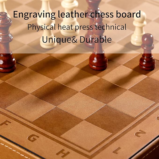 2 in 1 Magnetic Chess Set & Checkers Board Game, 15" Handmade Folding Chess Board, Portable Travel Chess Set, Beginner Chess Board Game for Adults & Kids (15 Inch)