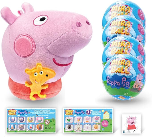 Peppa Pig Plush Mystery Ball with Stickers & Fidget Toys - Plushies Blind Box Cute Figures, Stuffed Animal Collectible Toys, Gifts, Prizes for Kids, Ages 3+ (4-Pack)