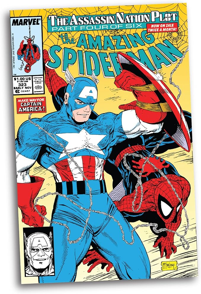 McFarlane Toys - Marvel Captain America 1:6th Scale Posed Figure with Scene & Comic (The Amazing Spider-Man #323)
