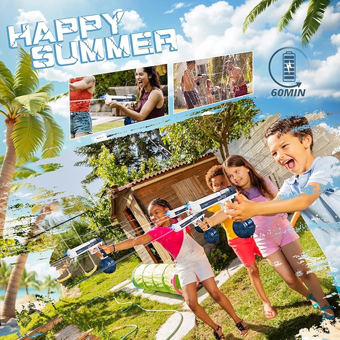 Electric Water Gun with Light - Automatic Water Gun with Drum, Realisty Water Pistol, Blue