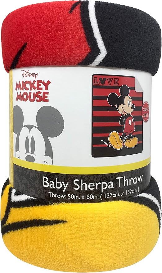 Jay Franco Disney Mickey Mouse Love Sherpa Throw Blanket - Measures 50 x 60 inches, Kids Bedding - Fade Resistant Super Soft - (Official Disney Product)