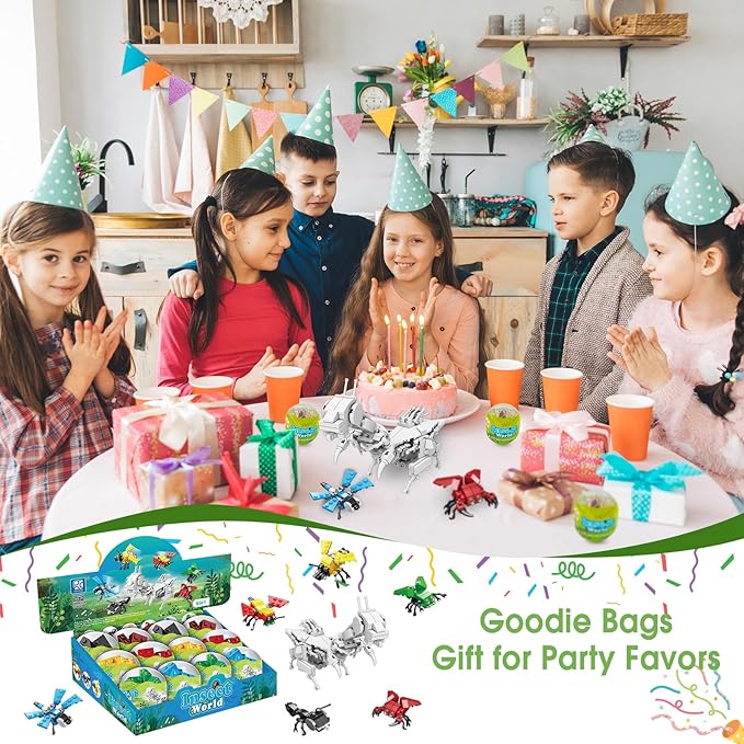 Mini Building Block Sets, 12PCS Insects Building Blocks, 6 in 1 STEM Toys Eggs Building Sets, Party Favors for Kids Goodie Bags Prizes/Birthday Gifts
