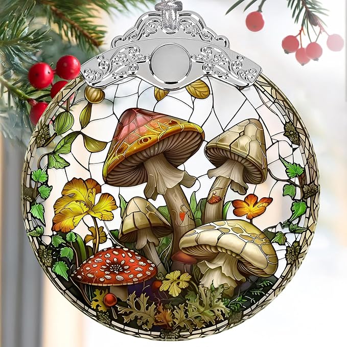 2025 Christmas Tree Ornament - Stained Glass Mushroom Holiday Decor, Christmas Decoration, Gift Idea for Friends, Exchange