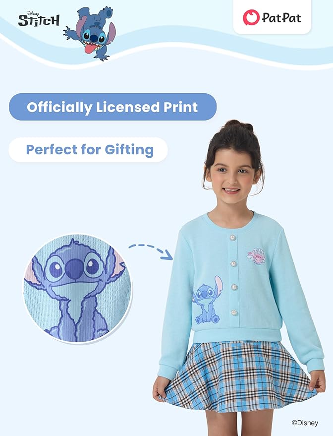 Disney Frozen Elsa Stitch Princess Moana Minnie Toddler Girl 2 Piece Outfit Kid Pearl Button Knit Top & Tweed Skirt Set 2-13Y
