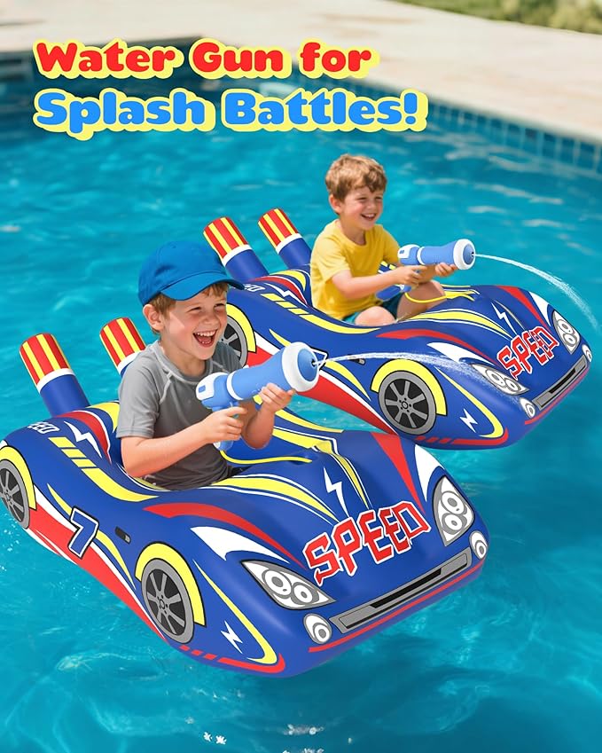 JOSEN Pool Floats Kids with Water Gun, Inflatable Ride-on Car Funny Pool Floats for Kids Ages 3-8, Toddler Pool Float, Summer Outdoor Lake Beach Party Pool Toys for Boys Girls