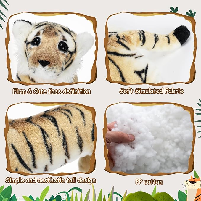 15 Inch Stuffed Animal Stuffed Tiger Leopard Lion Plush Toys Realistic Plush Gifts Wild Animal Toys Jungle Animals for Boys Girls Birthday Parties Gift(Tiger)