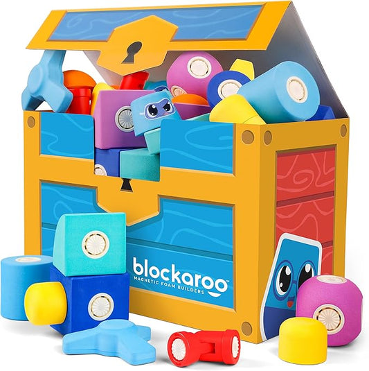 Magnetic Foam Bath Building Blocks - 50-Piece Trunk Set, Great for Preschools, Bathtub, Sensory Bin Filler, Engineering Toys for Kids 3-5