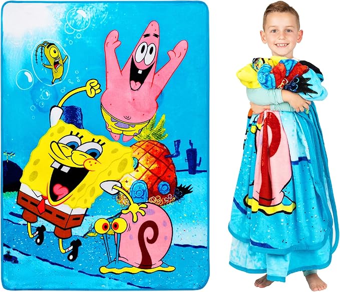 Franco Kids Bedding Super Soft Plush Micro Raschel Blanket, 62 in x 90 in, Spongebob Squarepants, Multicolour, Prints May Vary