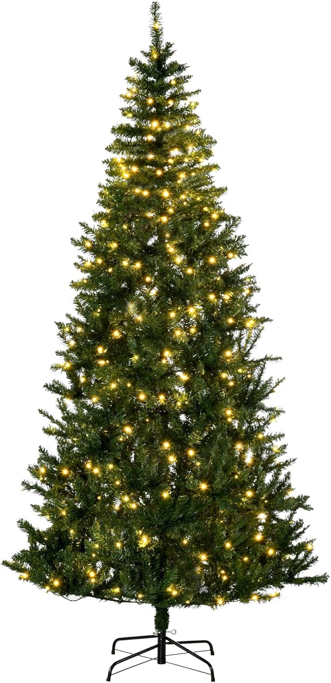 HOMCOM 7.5ft Tall Pre-lit Pine Artificial Christmas Tree with Realistic Branches, 450 Warm White LED Lights and 1146 Tips