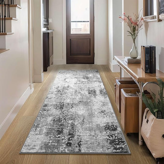2x6 Rug Runners for Hallways Kitchen Runner Rug Non Slip Washable Grey Long Runner Rugs with Rubber Backing Soft Abstract Carpet Runner for Hallways, Kitchen, Bedroom, Bathroom, Entryway