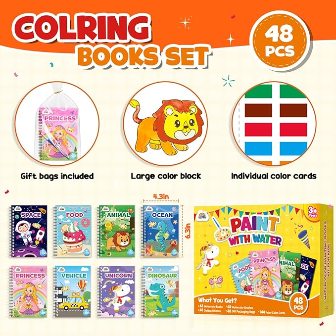 ZMLM 48 Water Coloring Books for Kids Party Favors - Mini Coloring Books Bulk for Ages 4-8,Small Birthday Goodie Bags Crafts Return Gifts Classroom Art Crafts Classroom Prizes