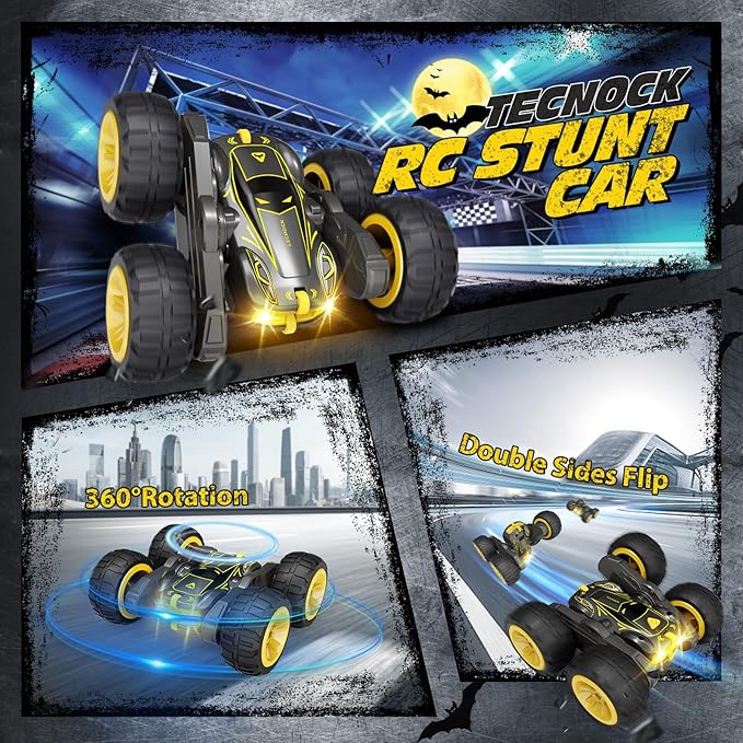 Tecnock Remote Control Car for Kids, 2.4GHz RC Cars with USB-C Easy Charging, 4WD Double Sided 360° Rotates and Flips RC Stunt Car, Toys Gift for Boys and Girls Ages 6-8, 8-12