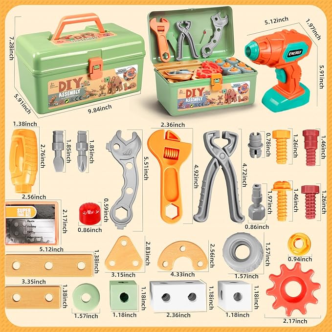 Kids Tool Set with Drill,155Pcs Toddler Tool Set with Toolbox,STEM Montessori Toys for 3 4 5 Year Old,Pretend Play Kid Toy,Educational Construction Toy for 3-5 Year Old Boy Girl,Birthday Gift for Kids