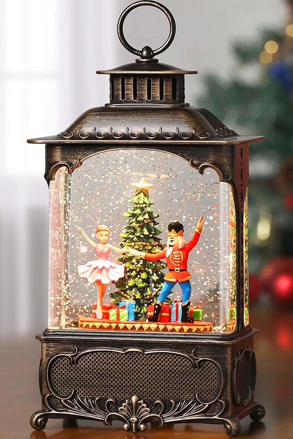 Nutcracker Snow Globe Lantern Christmas Decorations Gifts Auto Snowfall Glitter Music Collection Clara Christmas Tree with 6H Timer USB/Battery Powered 10.2 inch
