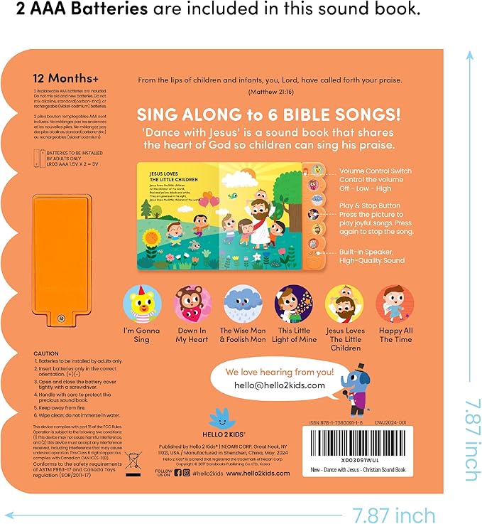 Dance with Jesus Christian Sound Books for Kids - 6 Bible Songs - Christening, Baptism Gifts for Boys and Girls - Religious Toys, Interactive Music Books for Toddlers - Baby Dedication