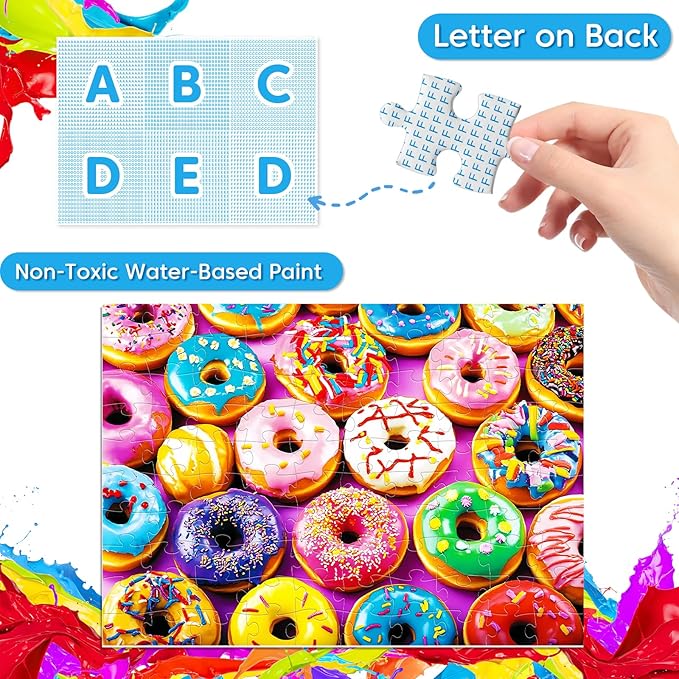 100 Piece Animal Portraits and Donuts Puzzles for Kids Ages 4-10 - Large Educational Jigsaw Puzzles for Seniors - 4-Pack