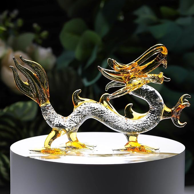 Movdyka Crystal Chinese Dragon Figurine Decor Collectibles Art Glass Animals Statue Feng Shui Decoration for Home Office