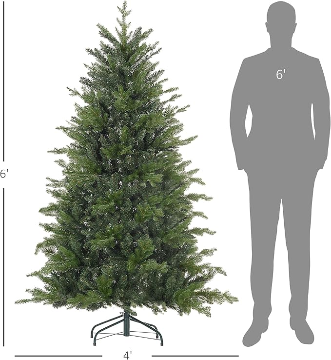 HOMCOM 6ft Artificial Christmas Tree with 1821 Tips, Foldable Metal Stand, Easy Assembly, Hinged Xmas Tree for Home, Office, Holiday, Green