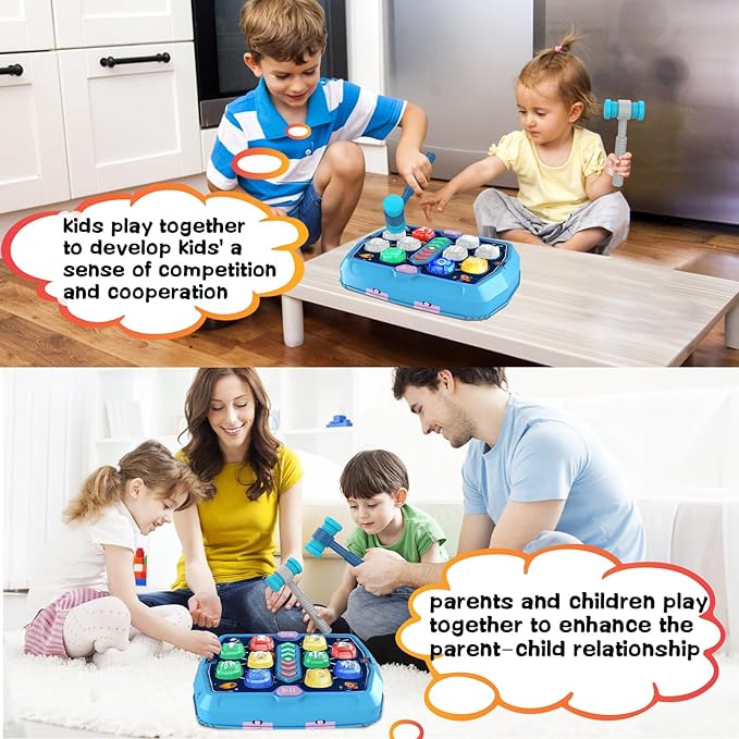 Hammer Mole Game for 3 4 5 6 Year Old Boys, Pounding Toys for Age 3-5, 3 Modes & Light Interactive Toddlers Toy with 2 Hammer, Baby Toy Gifts for Early Learning, Birthday Gift for Toddler Boy Girl