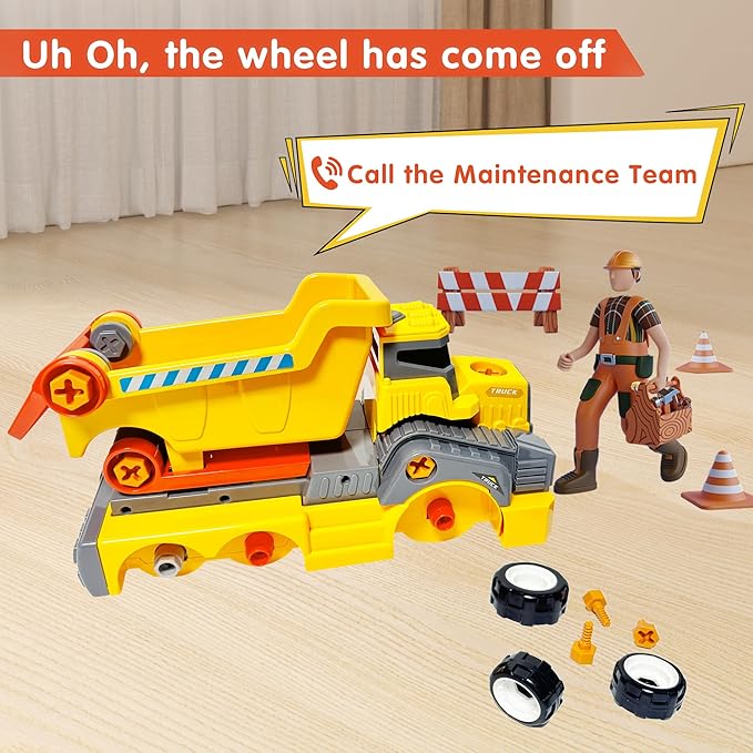 11inches Large Take Apart Construction Toys Dump Trucks for Boys Girls Kids 3-5 6-8 Year Old Electric Drill Set Assembly Building Toys Learning Toys