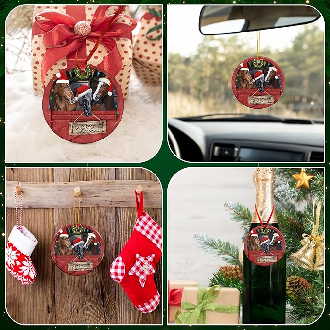 OASSIE Christmas Horse Gifts for Women Men - Ceramic Christmas Ornaments 2025 for Tree Decorations - Horse Xmas Birthday Gifts for Animal Lovers, Farmhouse Decoration, Farm Animal Decor
