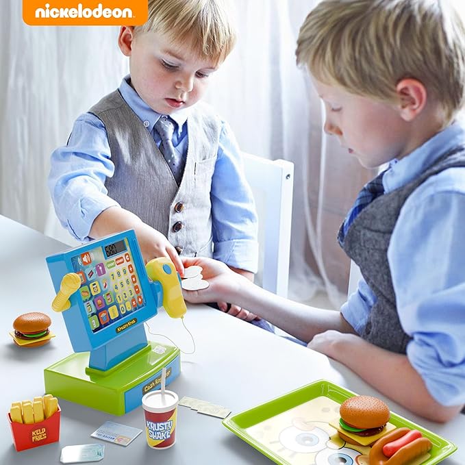 Lollipop Spongebob Cash Register Play Set - Krusty Krab Cash Register - Includes Toy Cash Register and Realistic Play Food Items with Pretend Food and Play Money