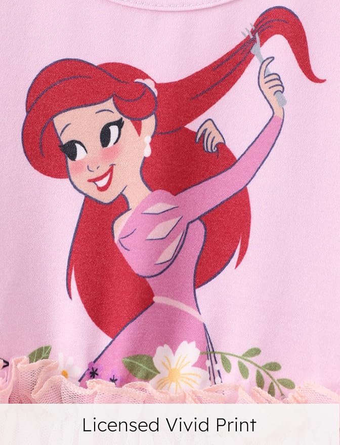 Disney Frozen Elsa Princess Cinderella Ariel Jasmine Rapunzel Baby/Toddler Dress, Ruffle Long-Sleeve Mesh Overlay Tulle Dress