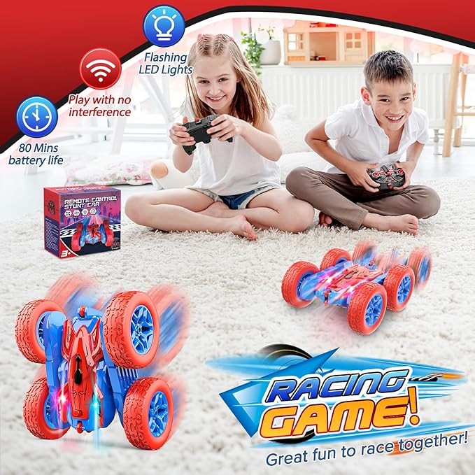 RC Cars Toys for Boys Ages 3-8 Kids Remote Control Stunt Car Toy Christmas Birthday Gifts for 4 5 6 7 8 9 10 Year Old Boy Girl Gift 360° Flip 4WD Car for Boys Age 4-6 5-7 Stocking Stuffers