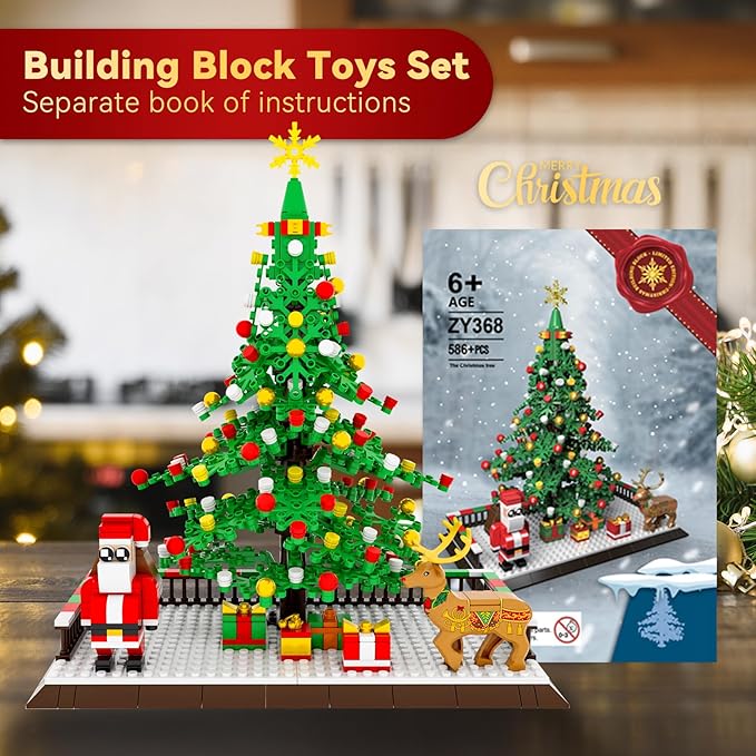 Eelexa Christmas Tree Building Block: Festive Figures Building Set with Santa Claus, 586 PCS for 6+ Ages Kids, Boys, Girls, Adult