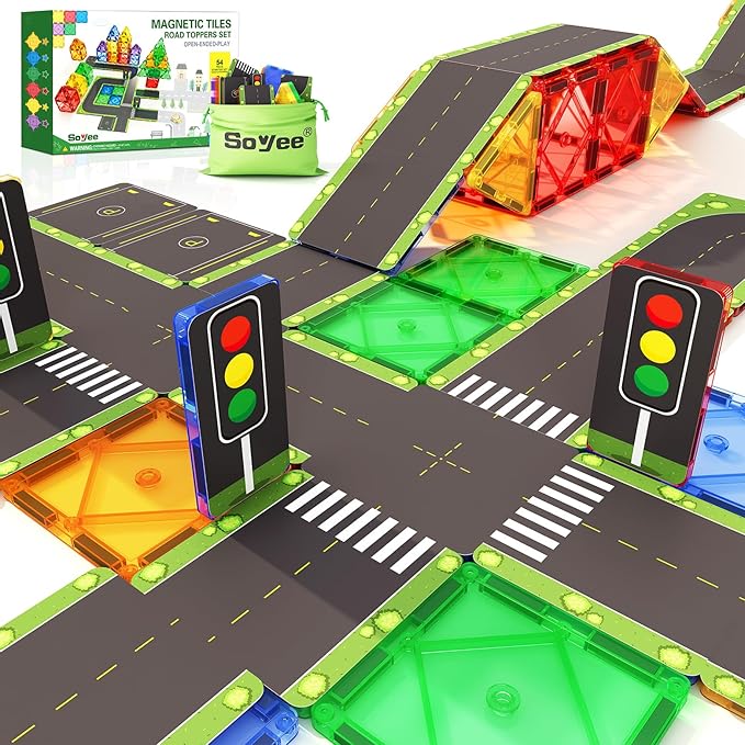 Magnetic Tiles Road Toppers Set Kids Toys for 3 Year Old Boys and Girls Playing with Car Toys Preschool Learning Activities Gift for 3 4 5 6 Year Old Toddlers Kids
