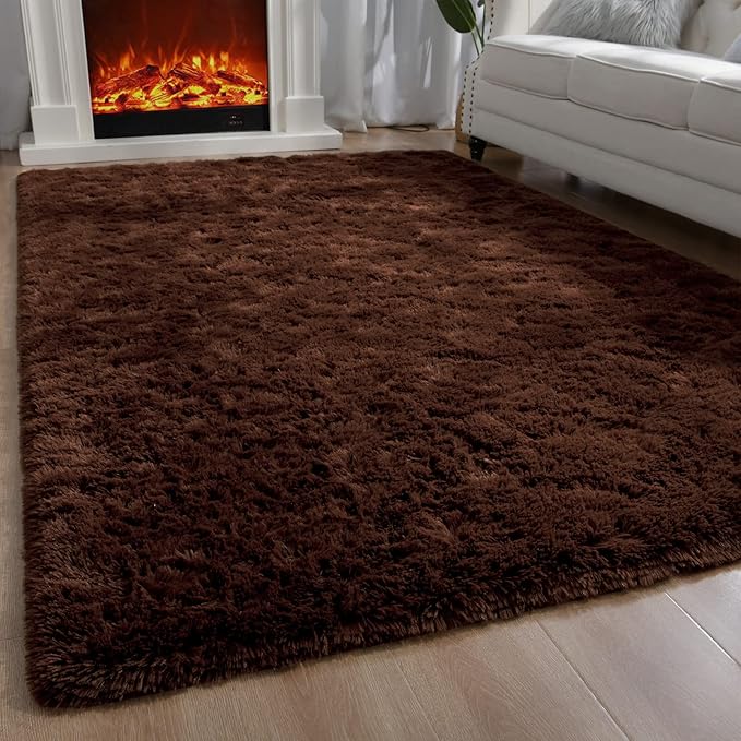 Ompaa Fluffy Rug, Super Soft Fuzzy Area Rugs for Bedroom Living Room - 6' x 9' Large Plush Furry Shag Rug - Kids Playroom Nursery Classroom Dining Room Decor Floor Carpet, Brown