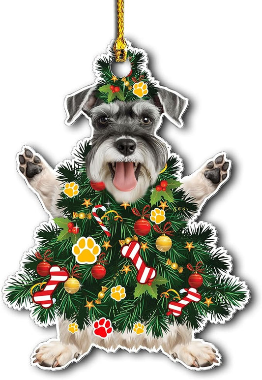 2025 Schnauzer Dog Christmas Tree Ornament - Festive Holiday Acrylic Hanging Decoration with Adorable Schnauzer Dog