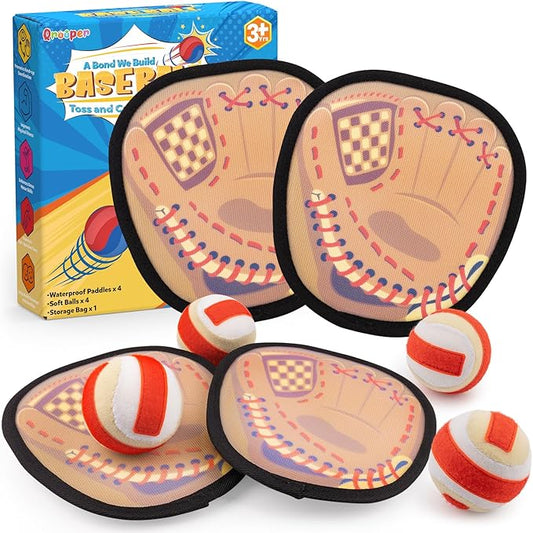 Toss and Catch Ball Set Toddler Baseball Training Glove Soft Sticky Balls, Outdoor Beach Pool Toys for Kids Yard Camping Birthday Gifts for 3 4 5 6 7 8 Year Old Boys Girls