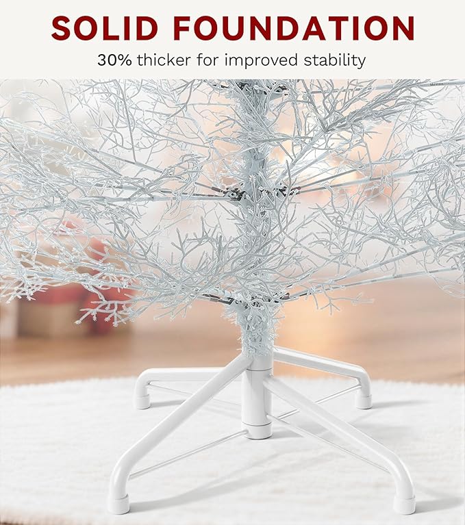 DWVO 7.5ft Pre-lit Artificial Christmas Tree, White Birch Prelit Christmas Trees for Home, Office, Party with 650 Thickened Branch Tips & 400 UL Listed Lights, Automatic Branches with Remote Control