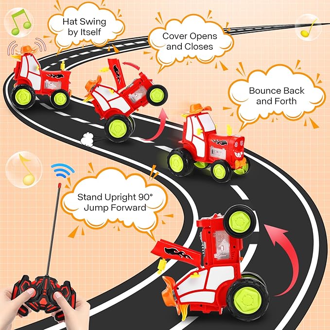 Remote Control Car for Kids 3 4 5 6 7 Year Old,90° Upright Stunt Rc Cars with Light and Music,Rocking Tumbling Electric Train Toy for Boys Girls Son Children's Day Gifts (Red)