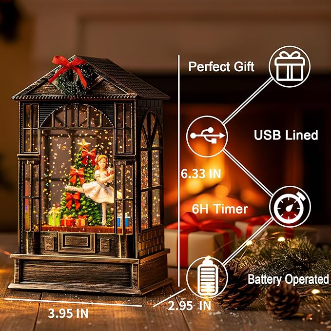 Christmas Snow Globe, Lighted Christmas Tree Clara &Nutcracker Scene, Musical Snow Water Lantern Swirling Glittering Holiday Decoration and Gift for Family Children or Friends