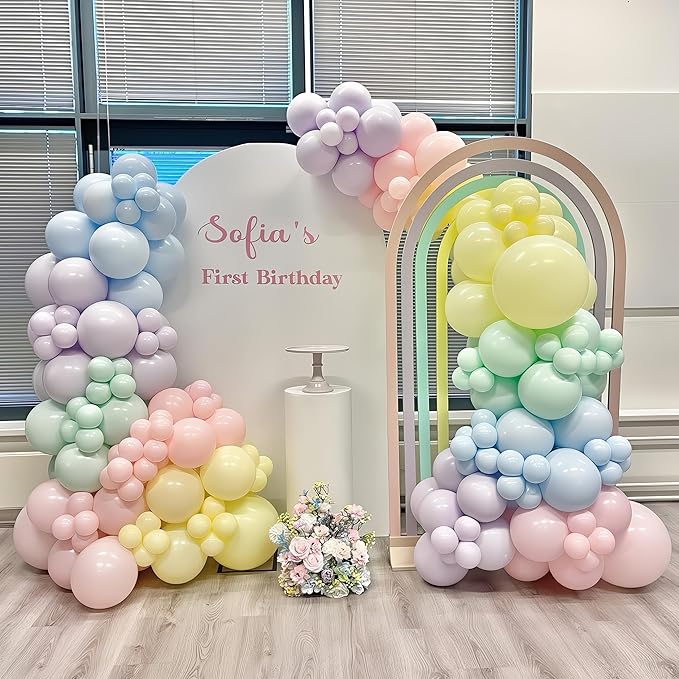 Pastel Balloon Arch Kit Macaron Pink Blue Green Purple Yellow Pastel Color Rainbow Confetti Latex Party Balloons Garland for Easter Birthday Baby Shower Graduation Wedding Party Decorations