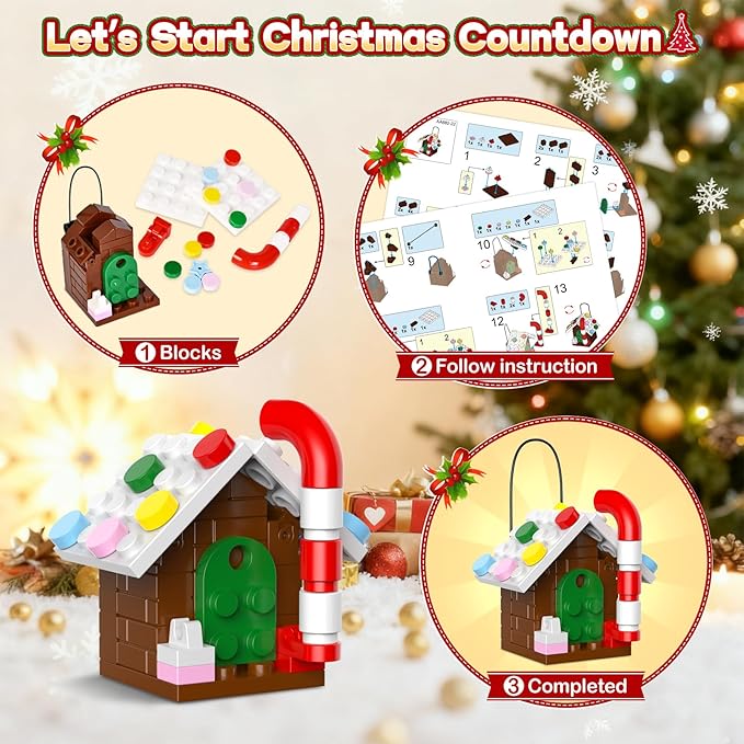 Ochido Advent Calendar 2025 Christmas Ornaments Building Blocks Set, 24 Days Christmas Countdown Toy Building Kits, Hanging Christmas Tree Decor Xmas Gifts Stocking Stuffer for Adults Kids Ages 6+