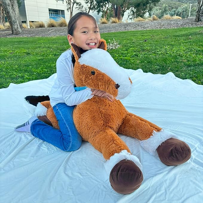 MaoGoLan Large Horse Plush Stuffed Animal, Big Pony Plush Toy, Jumbo Stuffed Horse, Ridable Pony Plush Pillow for Kids Girls Tan