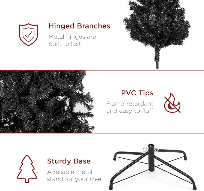 Best Choice Products Artificial Christmas Tree, 7.5ft Premium Unlit Realistic Spruce Holiday Décor w/Dense Branches, Metal Base – Black Spruce