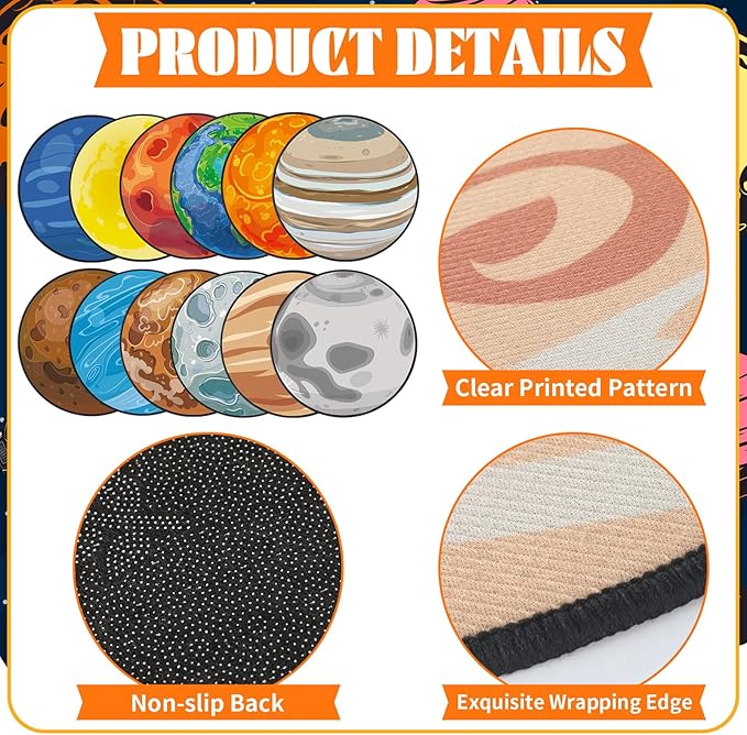 12 Pcs Kids Carpet Circle Seats for Classroom 16 Inch Round Floor Mat Kids Floor Cushions Soft Educational Classroom Rug Non Slip for School Learning Playing Areas(Space Planet)