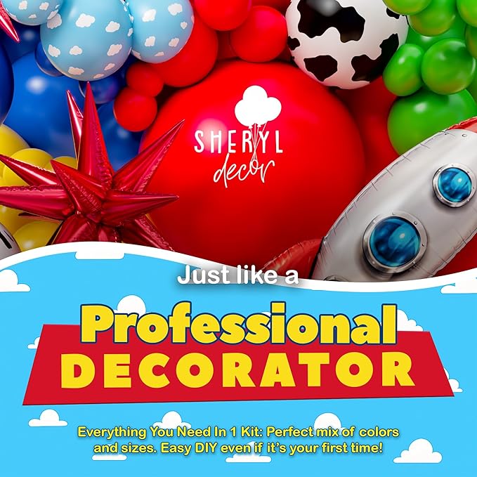 ALL-IN-1 Toy Story Balloons Arch Kit for It's A Boy Story Baby Shower Decorations Theme – Toys Story Balloon Garland Kit with Cloud & Cow Toy Story Balloons for First Boy Story Birthday Party Supplies